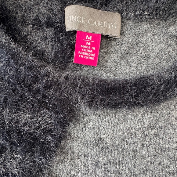 VINCE CAMUTO Fuzzy Eyelash Knit Colourblock Sweater, Black Grey Women's Size M - Picture 10 of 10
